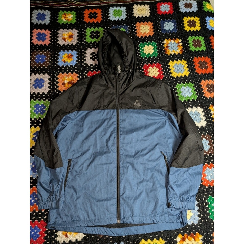 Gerry Windbreaker Jacket Black Blue Full Front Zip Men's Size XL Hooded